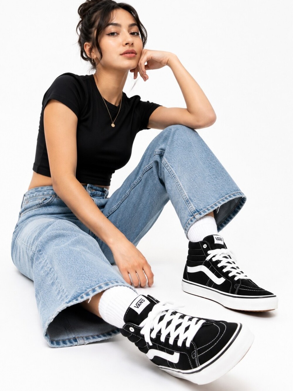 Vans Sk8-Hi Black White High Top Sneakers Women's 6.5 Classic Skate Shoes